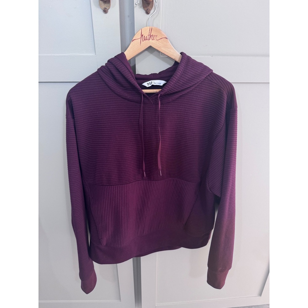 DSG Womens Textured Pullover Hoodie Plum Purple Ribbed Athletic Sweatshirt L